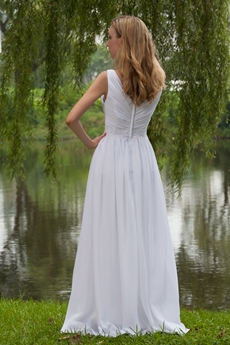 Casual V-Neckline Empire Full Length White Chiffon Maternity Wedding Dress 