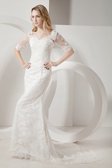 Chic Trumpet V-Neckline Lace Wedding Dresses with Sleeves