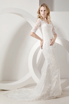 Chic Trumpet V-Neckline Lace Wedding Dresses with Sleeves